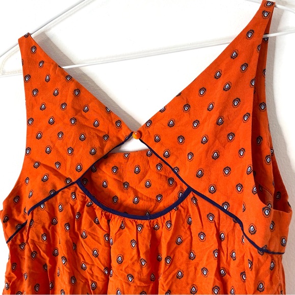 Anthropologie Maeve Orange Blue Dot Combo Boho Print Cut-Out Sleeveless Blouse - Picture 6 of 9
